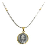 Cadena Espiga Medalla Virgen Niña  Plata 925 Y Oro 47 Cm