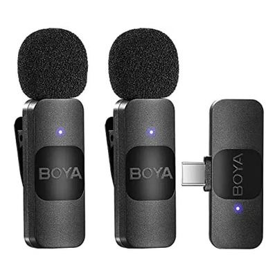 Kit 2 Microfonos Inalambricos 2.4ghz Usb Tipo C Boya By-v20 Color Negro | Envío gratis