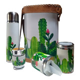 Set Matero Completo Cactus Eco Cuero Termo 1 L Mama Mujer