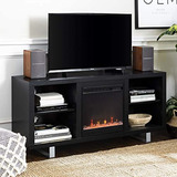 Mueble Para Tv Con Estantes De Madera Y Metal Color Negro.