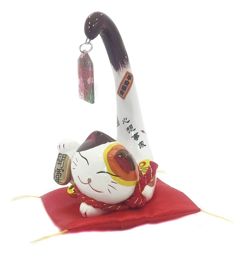 Gato Da Sorte Porcelana Decorativa Maneki Neko Boa Fortuna