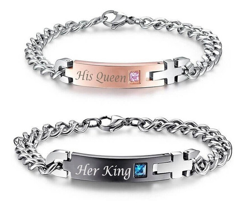 Pulseras Para Parejas En Acero His Queen Her King