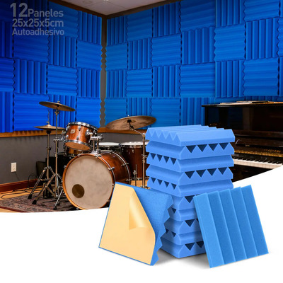 12 Paneles Acústicos Espuma Acústica De 5cm Colores Varios, Azul Auslet Wedges 25x25x5cm Aislante Acústico Profesional Para Mejora De La Calidad Del Sonido | MercadoLibre