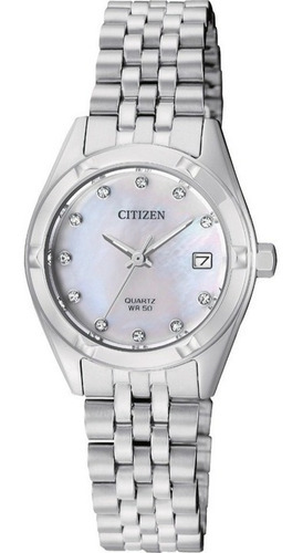 Reloj Citizen 60881 Eu6050-59d Quartz Dama *watchsalas* Full Color De La Correa Plateado Color Del Bisel Plateado Color Del Fondo Concha Nácar