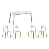 Juego De Comedor Mesa Nordica 160cm Claire + 4 Sillas Milan Color Blanco