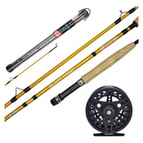 Kit Pesca Mosca Caña Reel Tubo Rigido 7/8 Caster Black Creek