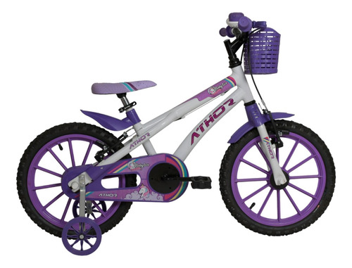 Bicicleta Aro 16 Feminino Athor Baby Lux Unicórnio Com Cesta