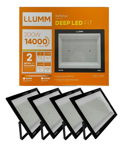 Kit 4x Refletor 200w Led Branco Frio 6500k Llum Bronzearte