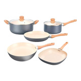 Set 5 Pz Cacerola Olla Sarten Bifera Wok Hudson Ceramica Bz3