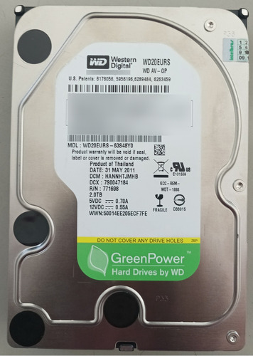 Hd Western Digital Sata3 2tb Para Dvr Modelo Wd20eurx