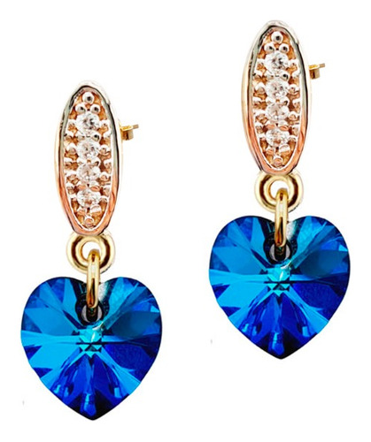 Aros Romance Gold Cristales Genuinos Bermuda Blue