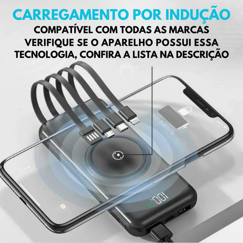 Carregador Portátil Power Bank Sem Fio Indução 10000 Mah Led