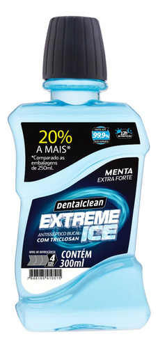 Enxaguante Bucal Antisséptico Menta Extra Forte Dentalclean Extreme Ice Frasco 300ml