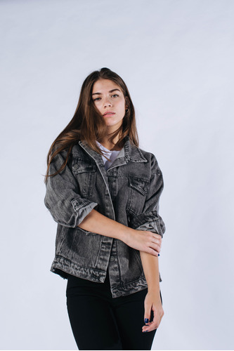 Campera Oversize Negra Larga Mujer Rigida