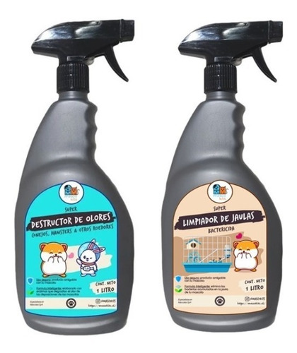 Kit Eliminador De Olores + Limpiador Hamster Cuy Conejo 1lt