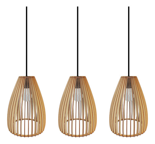 Lampara Techo Colgante Moderna Madera Nordica Luces X3