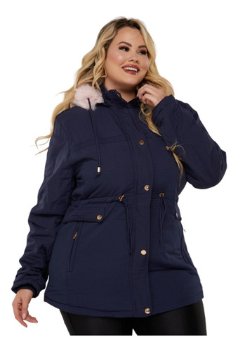 Parca Feminina Plus Size Premium Jaqueta De Sarja Com Capuz