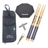 Baqueta Bateria 5a Grip + Bag Avs + Pad 12 C/ Chave E Brinde