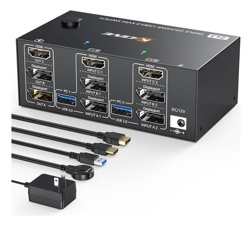 Conmutador Kvm Usb 3.0 De Triple Monitor Con Enchufe Estadou