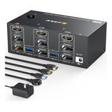 Conmutador Kvm Usb 3.0 De Triple Monitor Con Enchufe Estadou