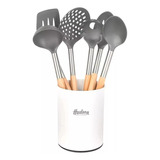 Set 6 Utensilios Hudson Original Nylon Con Mango De Madera 