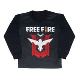 Camiseta Infantil Manga Longa Freefire Preto - 14