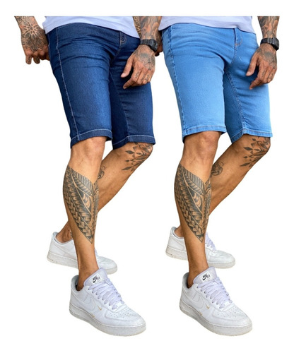 Kit 2 Bermuda Short Jeans Masculina Slim Skinny Lycra