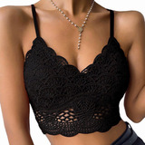 Bralette Crop Top Con Encaje Sexy Con Copa