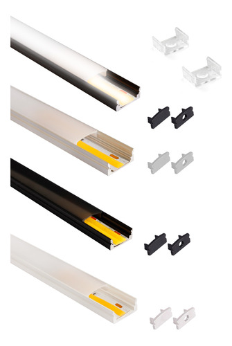 Pack 5x: Perfil De 2m Aluminio Negro Empotrar Closet Sin Led