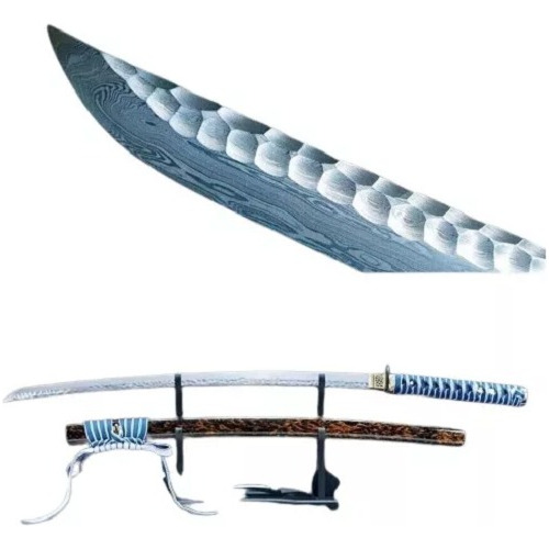 Espada Katana Japonesa Real Funcional Acero Damasco Azul 