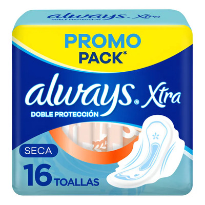 Always Xtra Doble Protección Seca Toallitas Femeninas, 16 Unidades | MercadoLibre