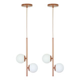 Kit 2 Lustre Pendente Jabuticaba 2 Globo De Vidro Rose Gold