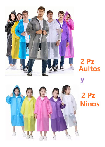 Capa Impermeable Portátil Tipo Gabardina Para Lluvia 4 Pzs.