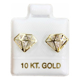 Arete Broquel Figura Diamante Corte Laser, Oro 10k.