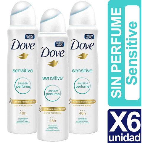 Desodorante Dove Sensitive Sin Perfume Pack 6 Unidades 150ml