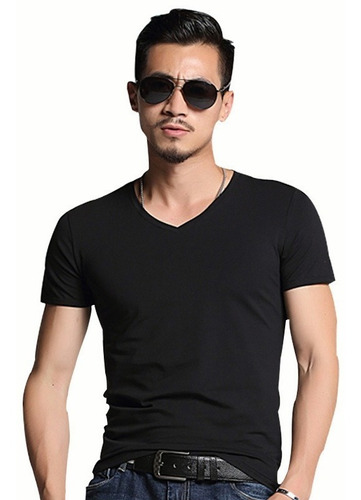 Playera Cuello De V Slim Fit Cómoda Manga Corta Para Hombre