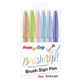 Estojo Marcadorpentel Brush Sign Pen 6 Cores Lettering Past