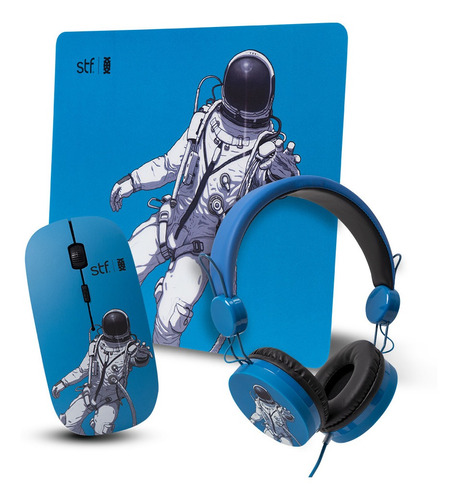 Pack 3 En 1 Stf  Mouse Audifono Mouse Pad Astronauta