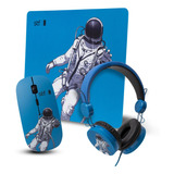 Pack 3 En 1 Stf  Mouse Audifono Mouse Pad Astronauta