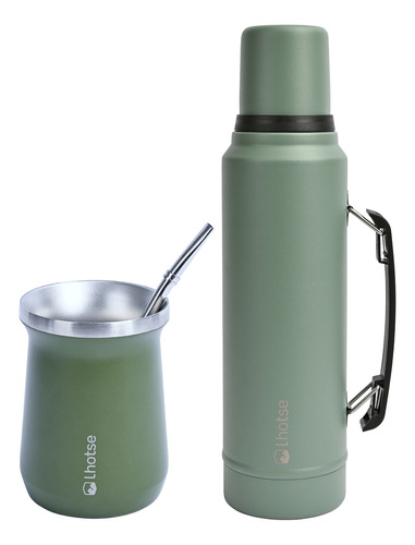 Termo Liquido Classic 1,3 Lts + Mate Bombilla Lhotse Green