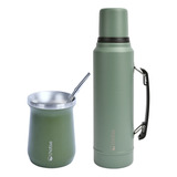 Termo Liquido Classic 1,3 Lts + Mate Bombilla Lhotse Green