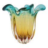 Vaso De Murano São Marcos - Cristal Esmeralda E Âmbar 22cm