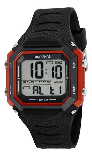 Relogio Mondaine Masculino Digital Preto Vermelho Quadrado