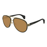 Gucci Gg0447s 002 Aviator Negro Ambar Transparente Original