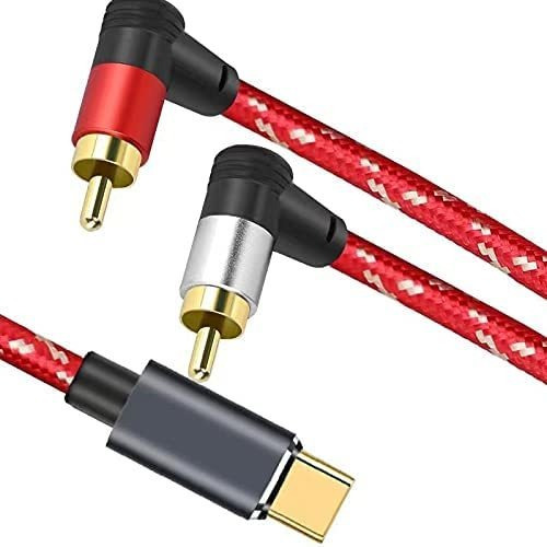 Cable Adaptador Aux Usb-c A 2 Rca M/m | Rojo Trenzado / 0...
