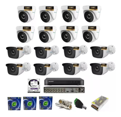 Kit Completo Dvr Hikvision 16 Ch/ 16 Cameras Hilook  / Hd 2t