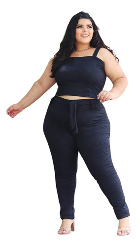 Conjunto 2 Peças Calça E Cropped Moda Plus Size