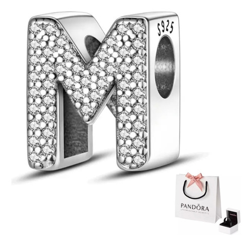 Charm Pandora Original Letra M Brillantes Plata S925