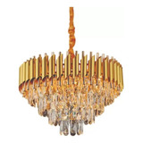 Lustre Luxo Cristal Para Sala De Jantar Dourado  Redondo