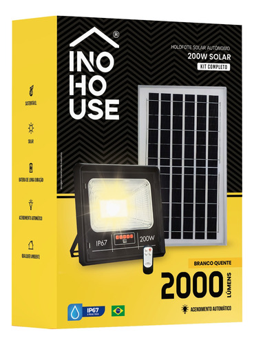 Holofote Solar Refletor 200w Branco Quente 3000k Ip67 